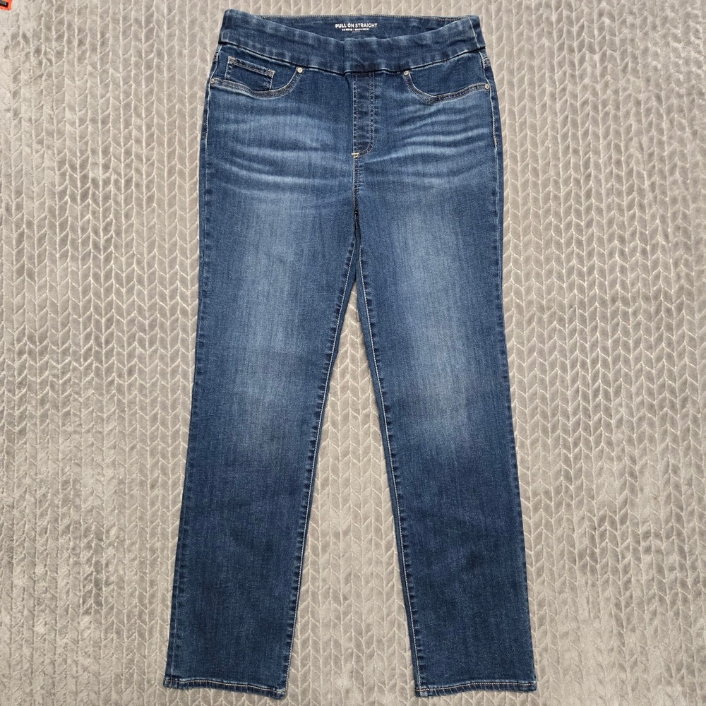 Chicos Pull On Straight Leg Jeans Womens 8R Blue Denim‎ Stretch 570311466